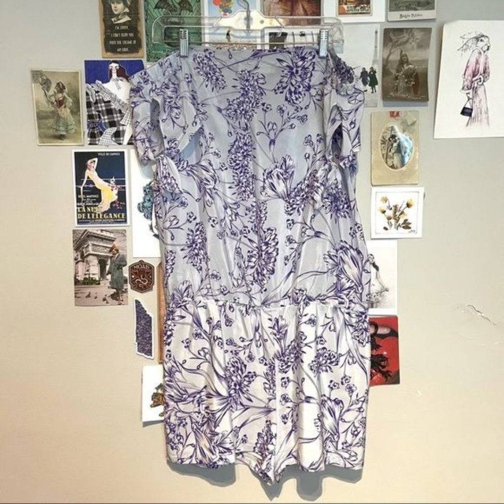AMANDA UPRICHARD SILK OFF THE SHOULDER TIE PURPLE WHITE FLORAL ROMPER M